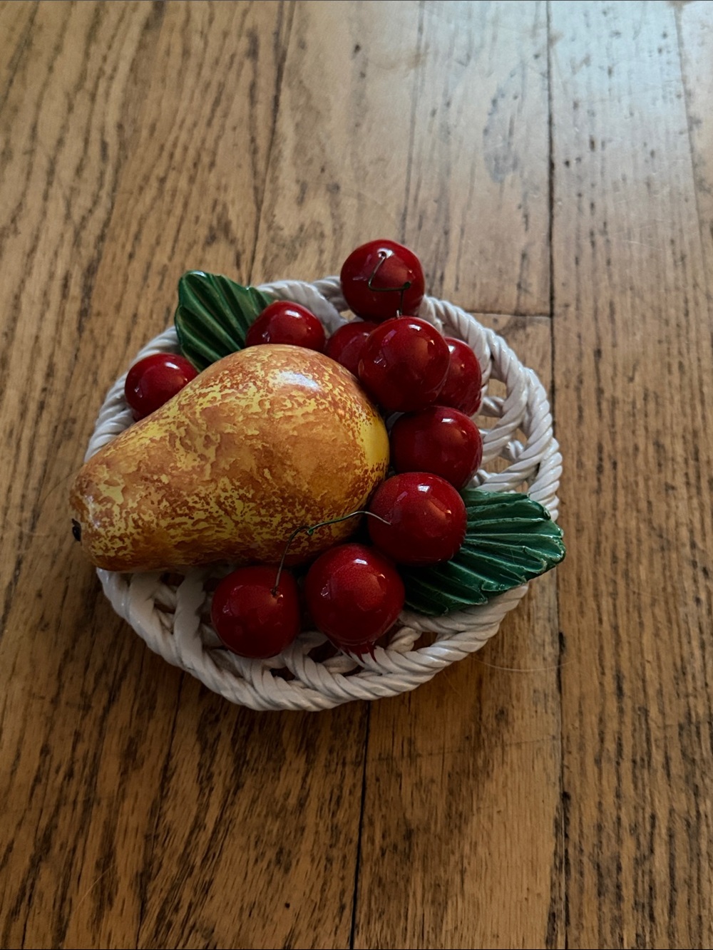 Ceramic Pear and Red Cherry Fruit Bowl - Made in Italy